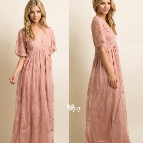 Pinkblush Dresses & Skirts - Plus Size Blush Lace Overlay Maxi Dress
